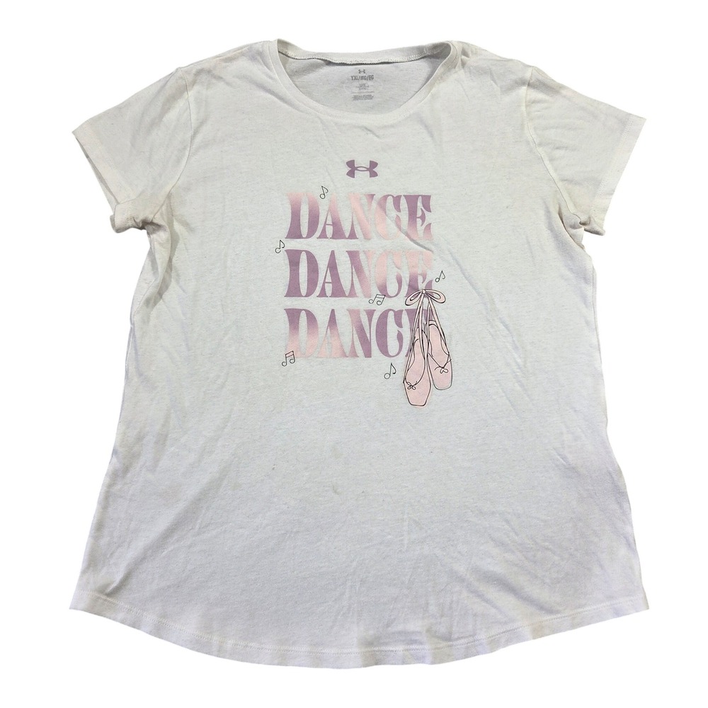 Under Armour‎ Girls White Dance Ballet Slippers Graphic T-Shirt Youth XL YXL